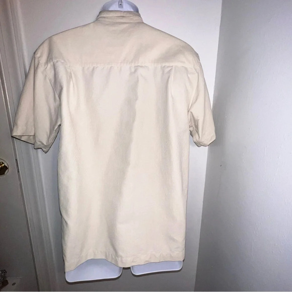 Paradise Blue,M, silk embroidered button front hem vents tropical Hawaiian shirt - Picture 2 of 11